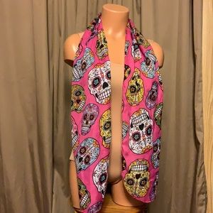 Day of the dead sugar skull polyester scarf Pink with multicolor design one size